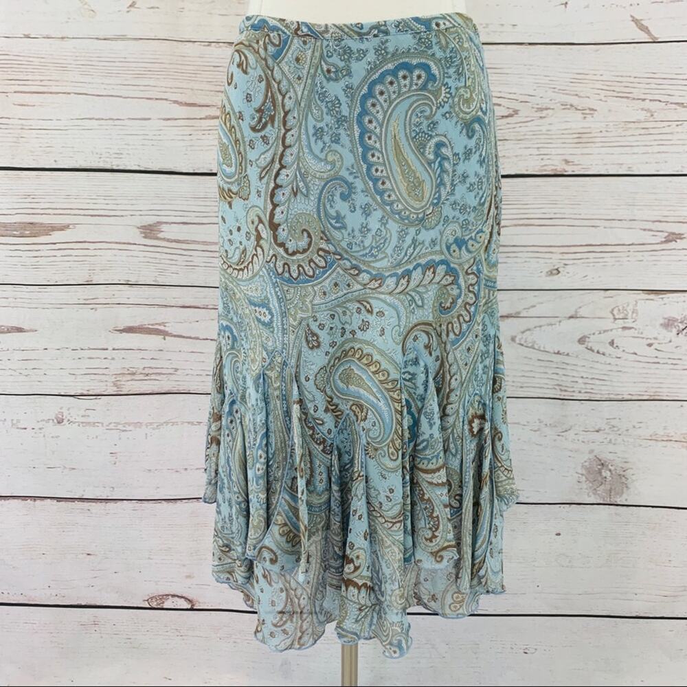 Margaret Frances blue cream flowing pattern skirt